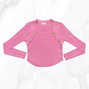 Thinkable‎ Women’s Square Neck Gold Button Long Sleeve Ribbed Sweater, Size M